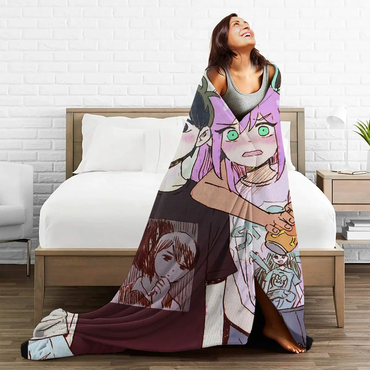 Sunny Basil Aubrey Omori Blanket Sofa Cover Flannel All Season Cartoon Game Thin Throw Blanket for Sofa Travel Rug Piece