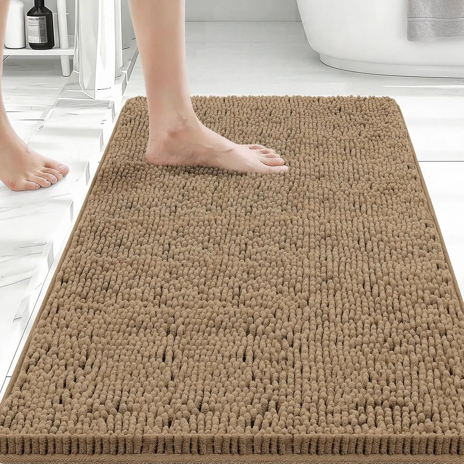 

30x20 Non-Slip Chenille Bath Mat - Ultra-Absorbent, Quick-Dry, Machine Washable for Shower and Tub