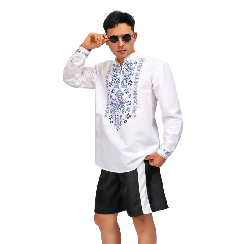 DAZCOS-Chemise Henley à Imprimé Dashiki pour Homme, Coupe Cintrée, Blanc, Demi-Fermeture Éclair, T-Shirt à Manches sulf, pour Soirée sur la Plage, Hiphélicoptère, Imprimé Floral