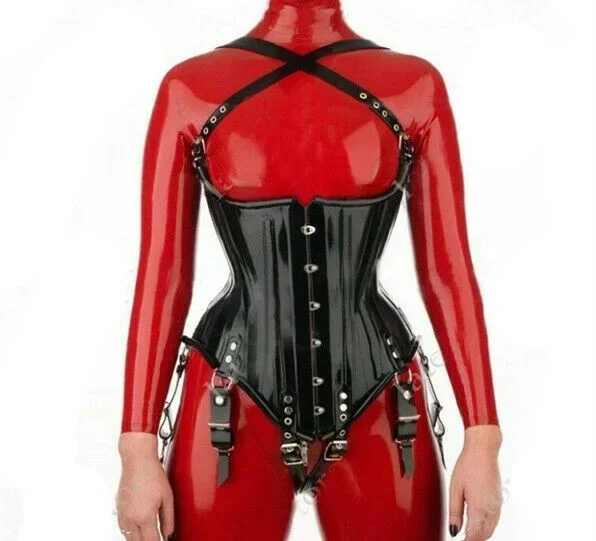 Catsuit de Látex 100% Natural con Cinturón de Clip, Uniforme de Halloween, Disfraz Negro para Cosplay
