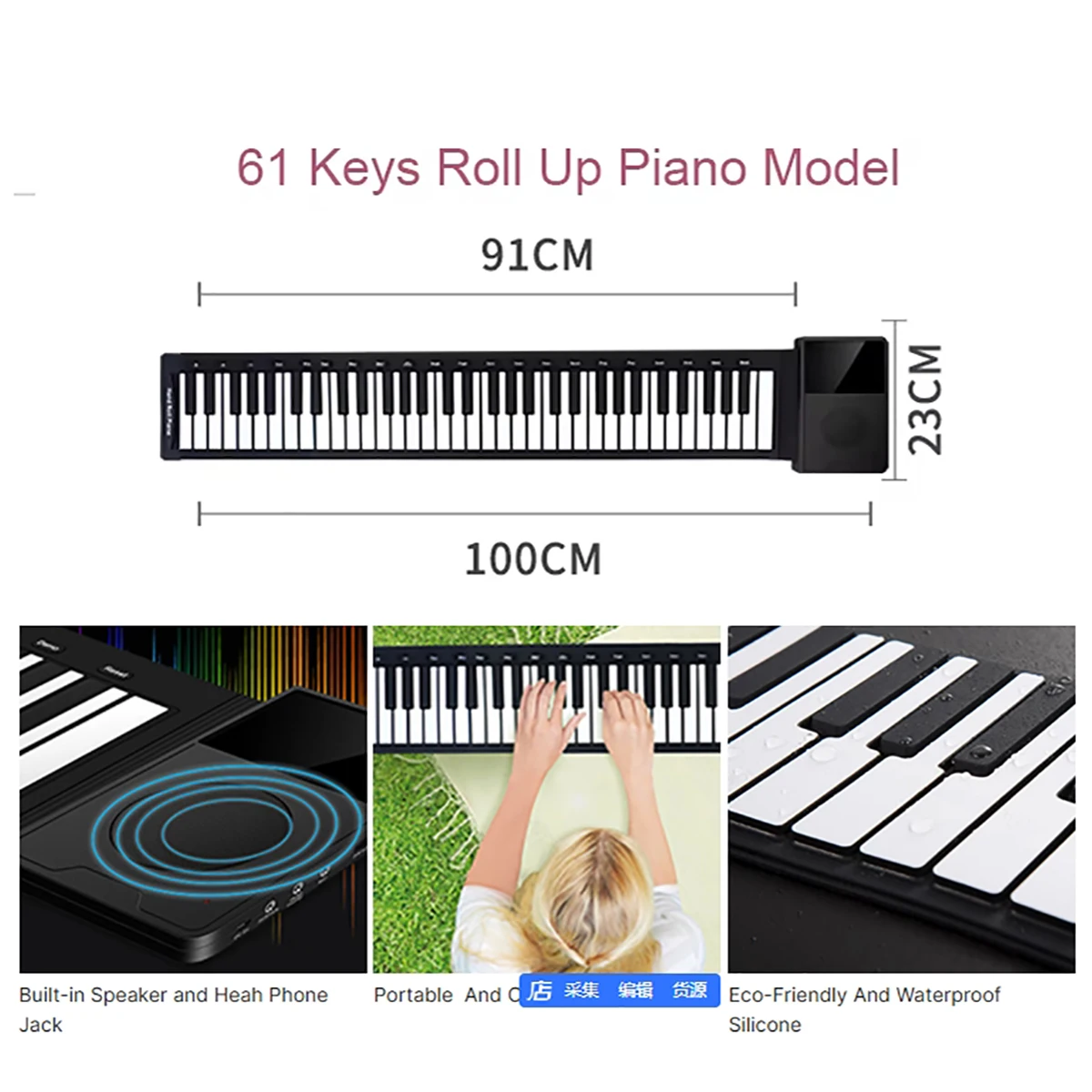 Portable Roll Up 61 Keys Piano Keyboard with LCD Display,Digital Electric Hand Roll Piano with 2000mAh Rechargeable Battery