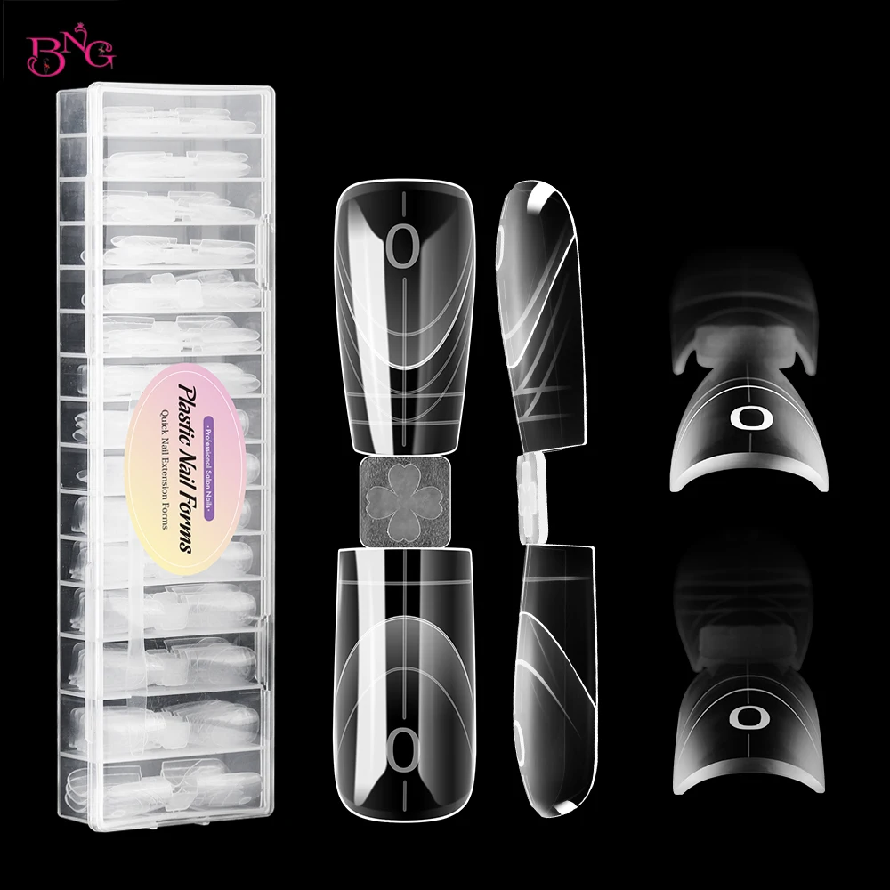 

BNG 75 шт. двусторонние французские формы с двойной формой, формы для ногтей, полное покрытие, полигель для наращивания ногтей, квадратный гроб, акриловые типсы для ногтей, верхние формы