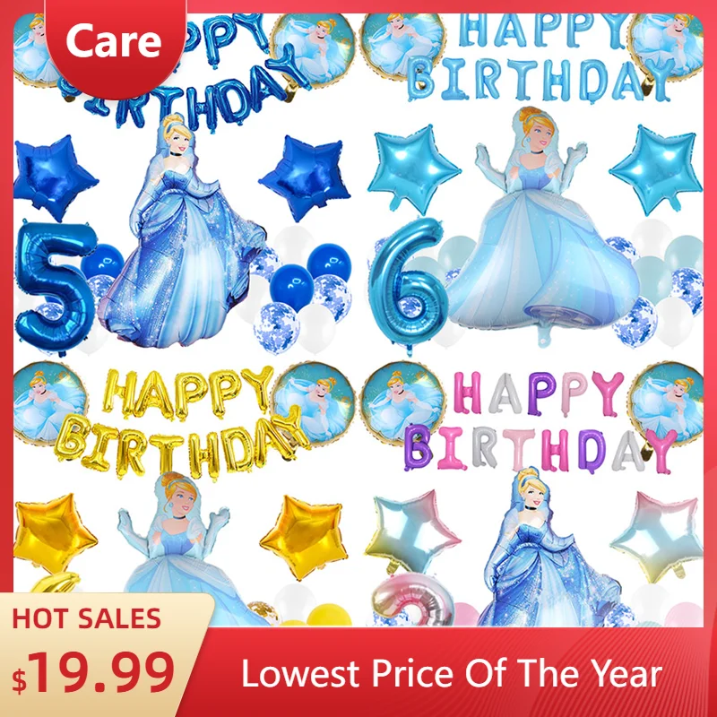 

Fairy Tale Cinderella Princess Theme Happy Birthday Party Decoration Number Aluminum Foil Balloon Baby Shower Photography Props