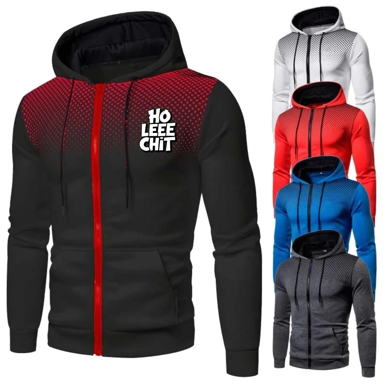 

Men's Jacket Set Black Red Gradient Printed HO LEE CHIT Hoodie Zipper Sweatshirt for Casual Outdoor Sport Wear