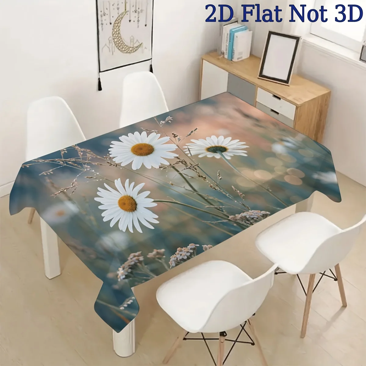 Watercolor Daisy Floral Tablecloth Runner for Dining Room Kitchen Counter Waterproof Decorative Table Cover