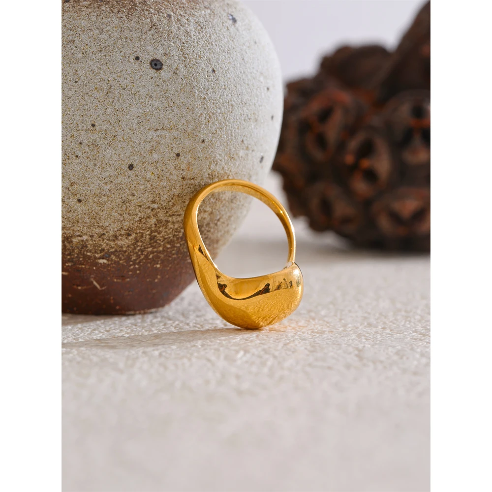 Yhpup 2025 Minimalist Stainless Steel Water Drop Golden Ring Distinctive Rust Proof Metal Popular Jewelry Wholesale