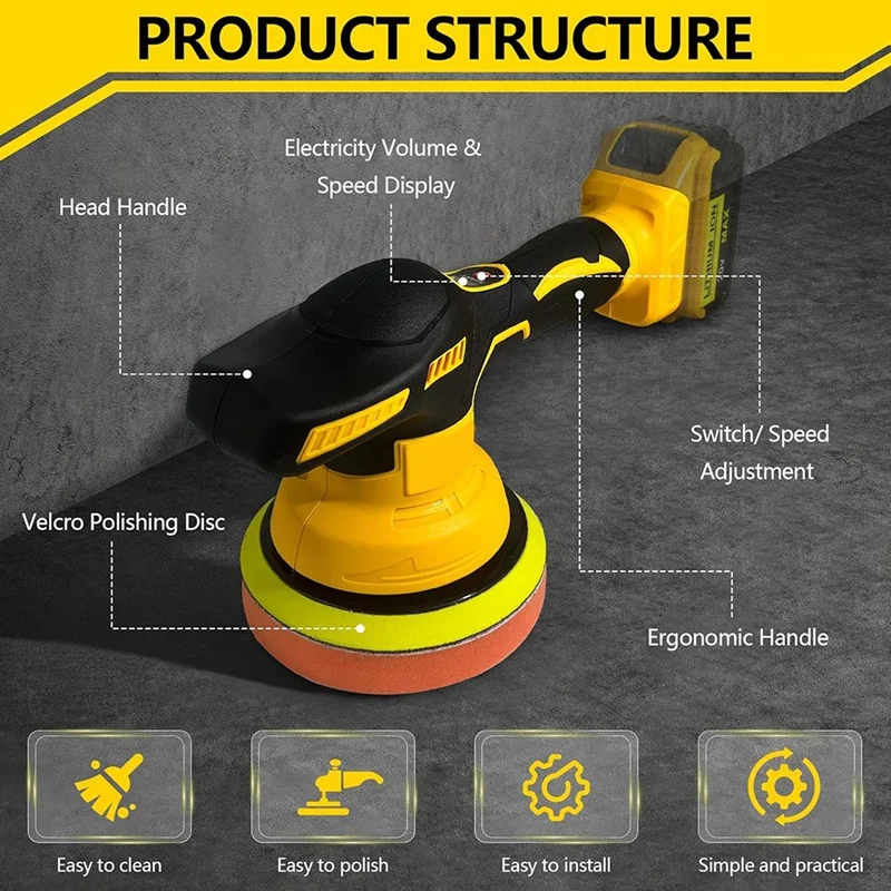 

Digital wireless waxing machine Cordless Car Buffer Polisher for 20V Battery 8Variable Speed 3500RPM