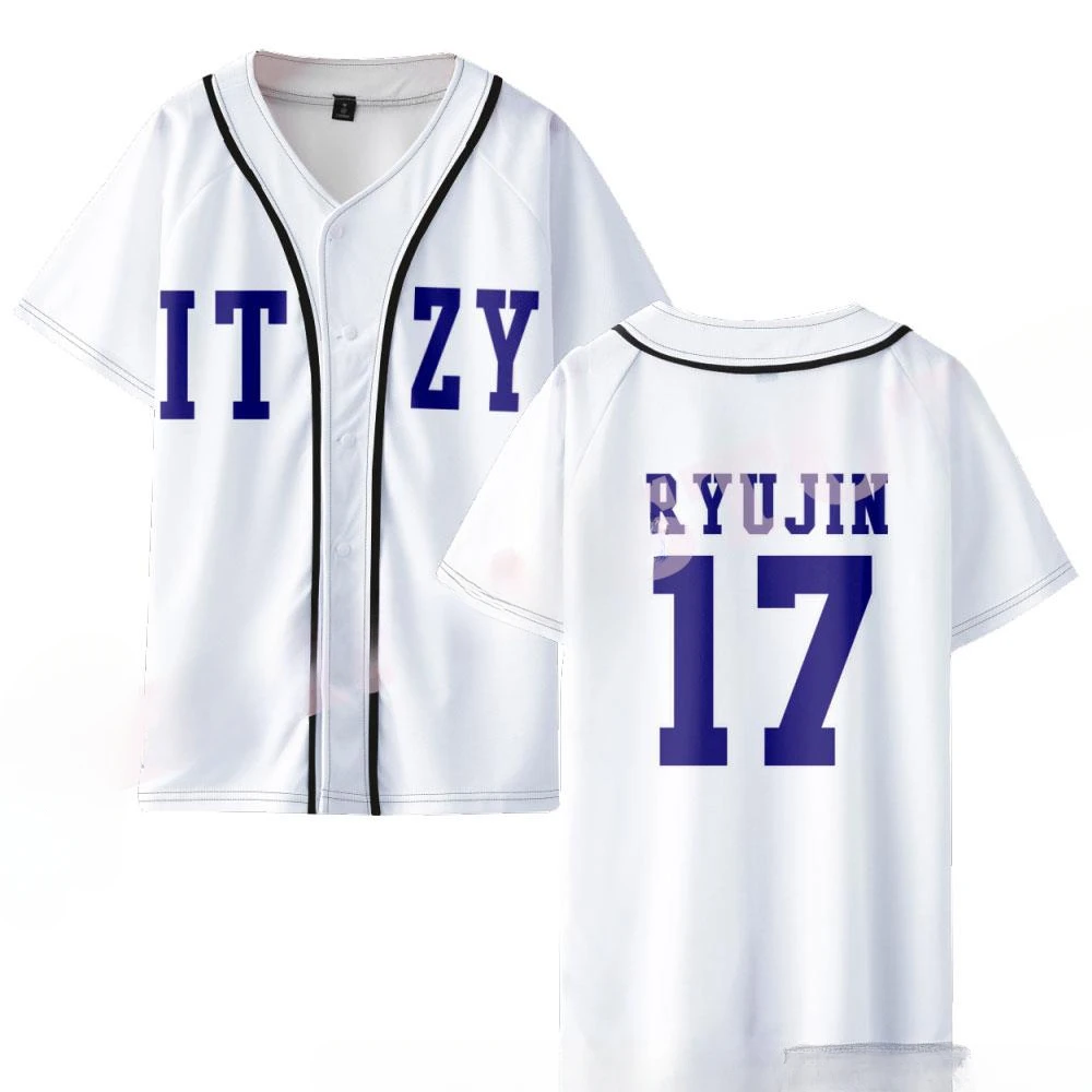 ITZY Same Baseball T Shirt Kpop YUNA RYUJIN CHAERYEONG LIA YEJI Jersey T Shirt None Of My Business Short Sleeve Cardigan Shirt