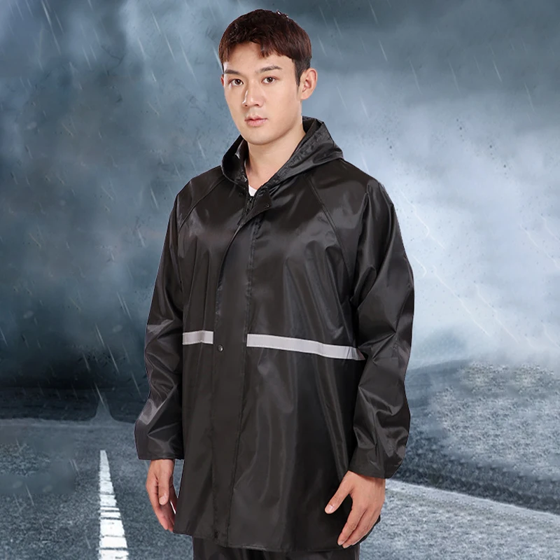 1Pcs Hooded Coat & Pant Rain Suit For Women Men Outdoor Waterproof Rain Gear With Reflective Strip Motocycle Riding Raincoat