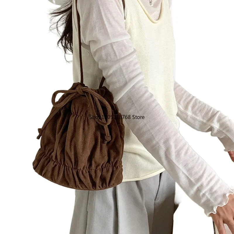 

Pleated Bag New High-end Bow Embellishment Suede Handbags Solid-color Versatile Lightweight Casual Bags