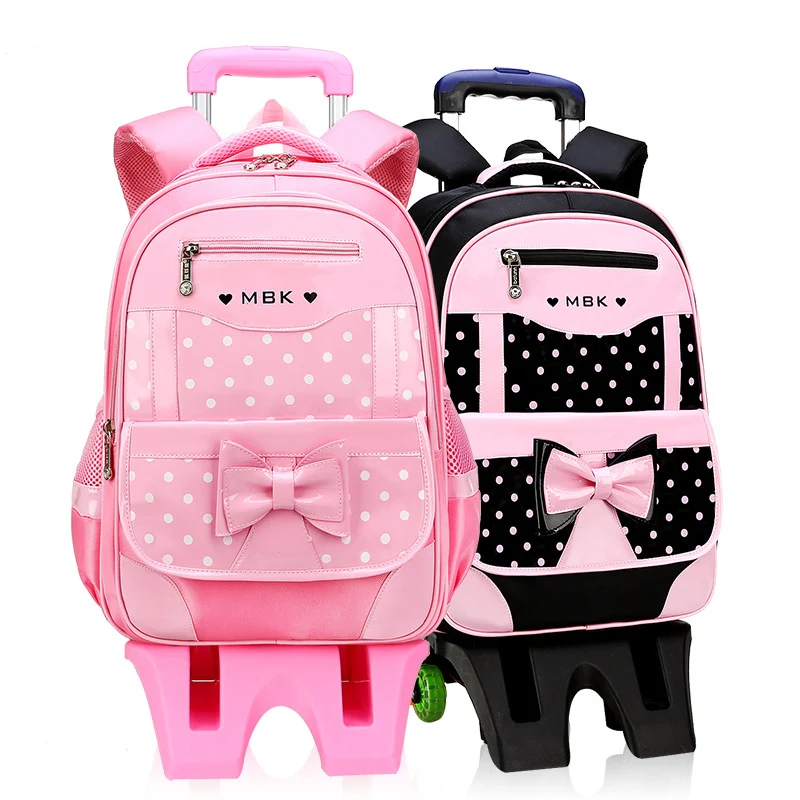 Школьный рюкзак на колесиках для девочек-подростков, водонепроницаемые детские чемоданы на колесиках