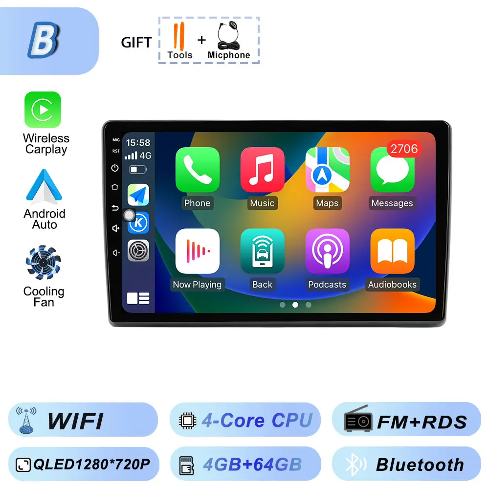 Video Speler Carplay Autoradio voor Fiat Ducato 2007 2008 2009 2010 2011 2012-2015 Android 15 Stereo multimedia BT Auto Android