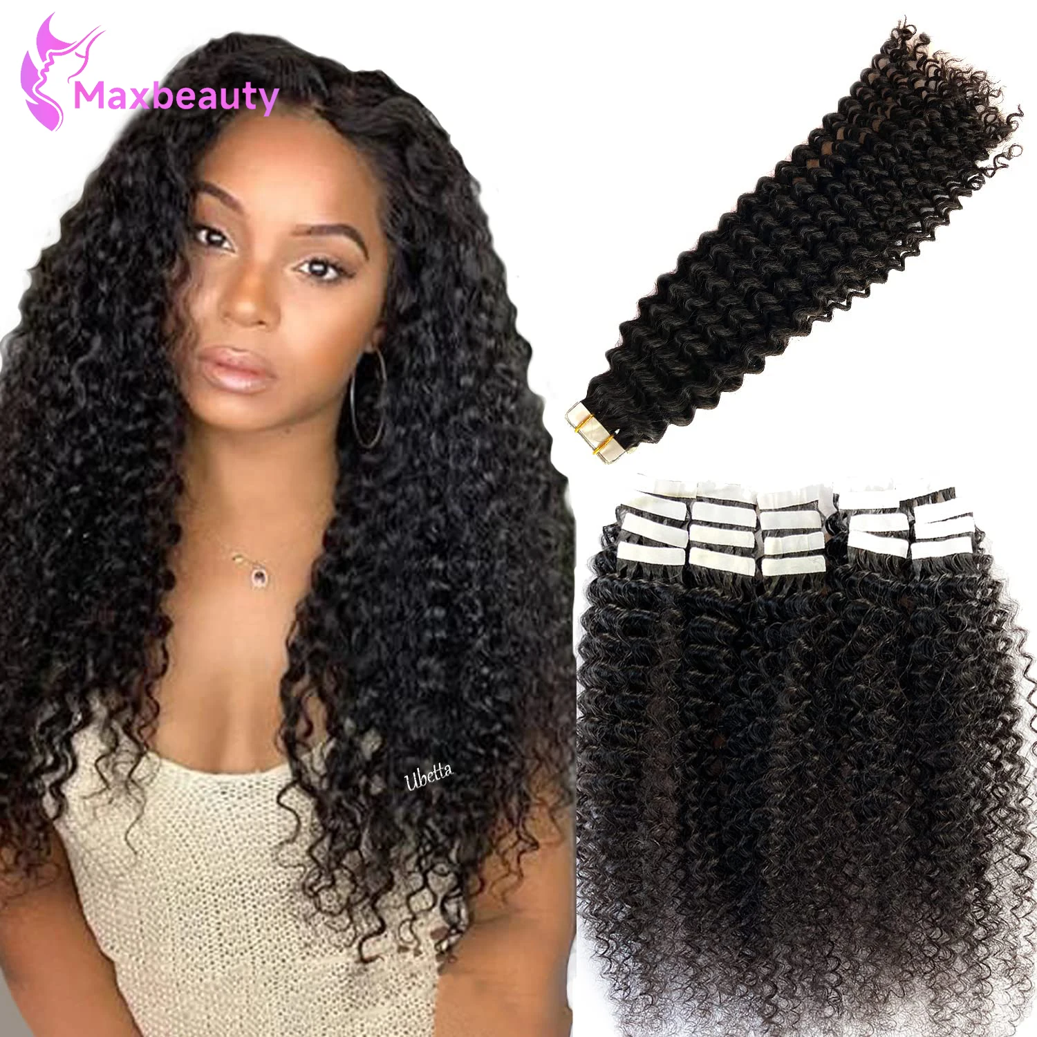 

Kinky Curly Tape In Hair Extensions Human Hair Natural Black Real Human Hair Tape Ins for Black Women Double Sided Tape Ins 50G