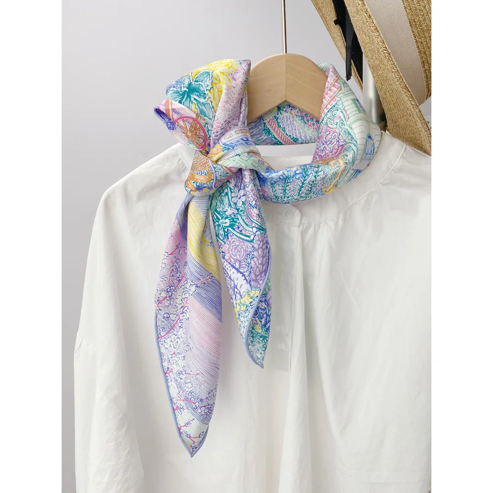 Twill Silk Scarf 90CM Square Bag Bandanas Tops Manual Designer Neck Head Hair Shawls Roll Edge Handkerchief 90cm Scarves