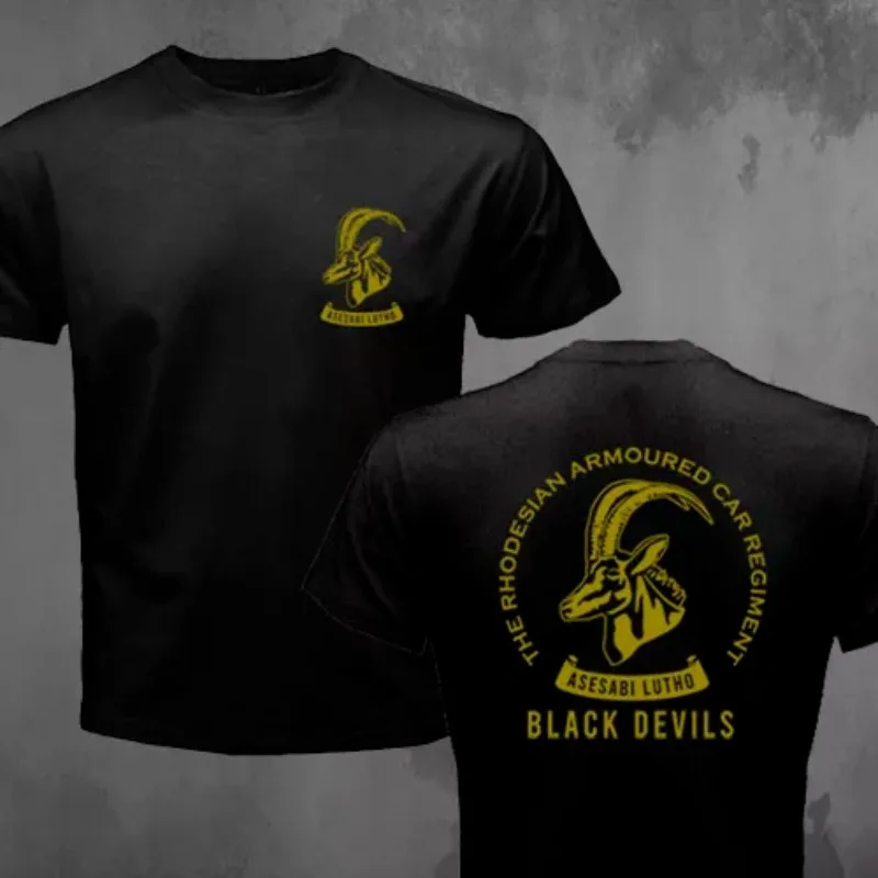 25 New Rhodesia Armored Vehicle Regiment Black Demon Deer Head Same Cotton Printed Jungle War Short Sleeve T-Shirt