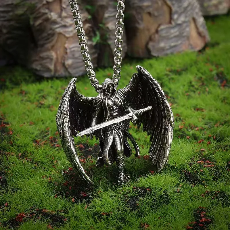 Hot-selling Michael the Archangel necklace, retro-stylish, unique, alloy pendant, sweater chain