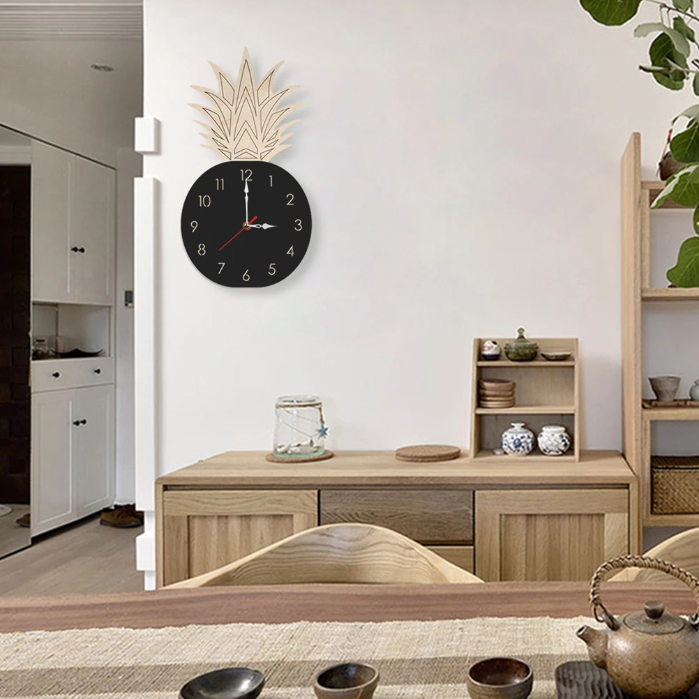 

Pineapple Wall Clock Quiet Cartoon Acrylic Silent Kids Room Decor Fruit Theme Home Office Large Numbers Easy Mounting