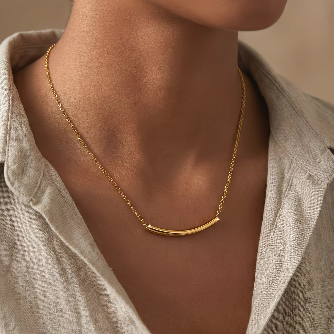 A Minimalist Women'S Smile Necklace Featuring A 316L Stainless Steel Curved Tube Pendant Elegant And Delicate Jewelry view 6