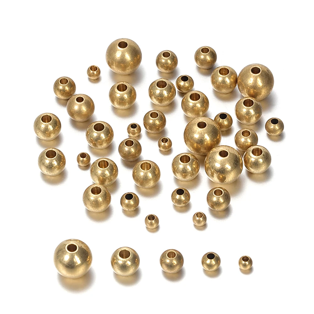 50 sztuk 3/4/5/6/8mm oryginalne mosiężne koraliki okrągła kula Spacer luźne koraliki do tworzenia biżuterii DIY akcesoria