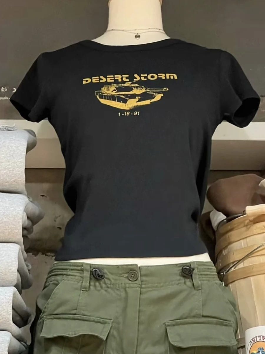 

Модные тонкие простые укороченные топы с буквенным принтом, женские шикарные уличные хлопковые футболки с круглым вырезом и короткими рукавами, женские повседневные винтажные топы Y2K