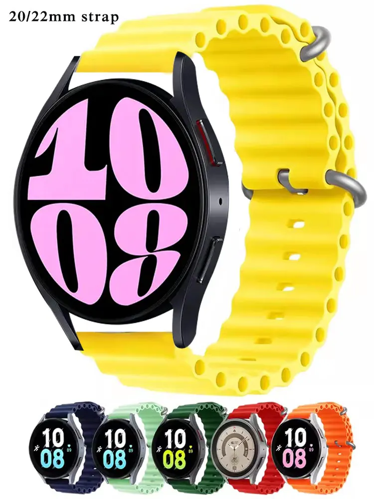 20mm strap For Samsung Galaxy Watch 7 6 4 classic/5-Pro-3/active 2/Gear S3 Silicone Ocean Bracelet Huawei GT2/3 pr 22mm 20 band