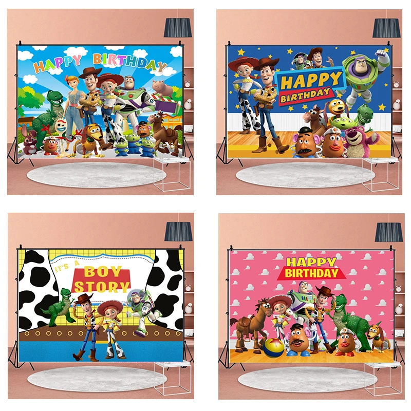 Toy Story Children Photography Backdrops for Boy Birthday Party Decor First Birthday Cartoon Photo Background Home Decorations