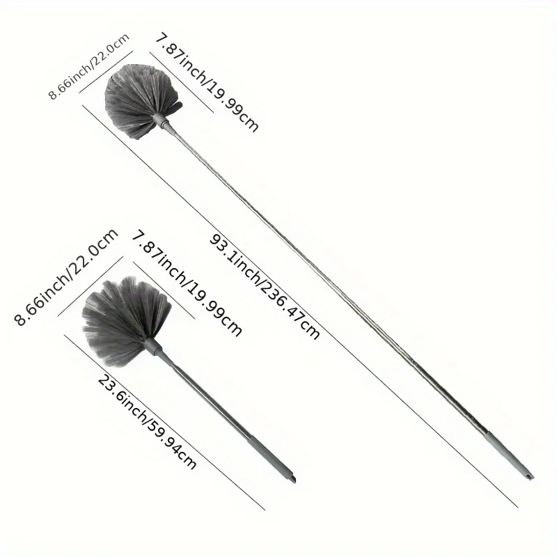 Extendable Spider Web Duster-Telescope Ceiling Cleaner w/Metal-Resin Handle, No Battery for Home/Bath/Kitchen