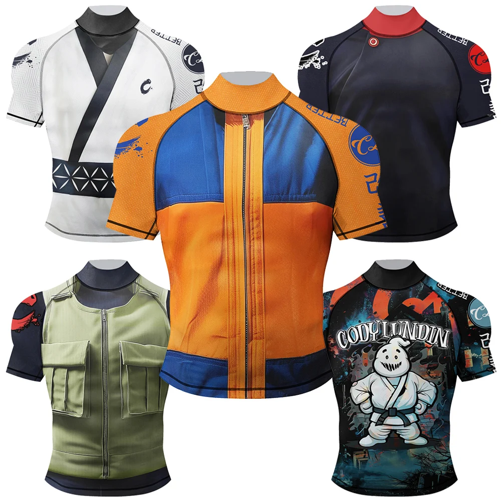 

2025 Новый дизайн Mock Neck Rash Guard Силиконовый подол Мужская спортивная футболка Grappling Gi Jiu Jitsu Рашгард Быстросохнущая UPF 50+ Фитнес-футболка