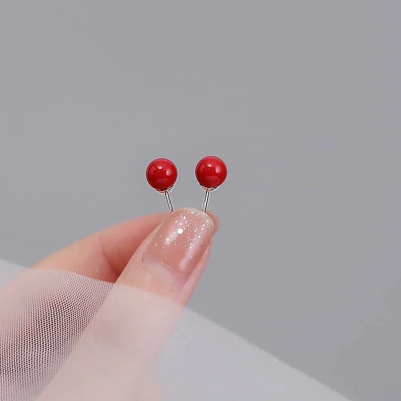 

Buyee 925 Sterling Silver Red Stud Earring Natural Labradorite Round Earring for Women Fashion Bead Fine Jewelry Earring Gift