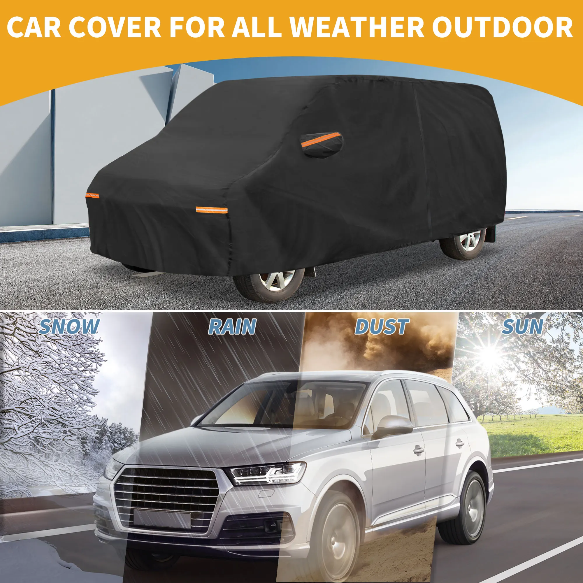 UXCELL Car Cover Waterproof All Weather Outdoor Anti-UV Full Exterior Cover for Ford Transit 190T-PU with Reflective Strips