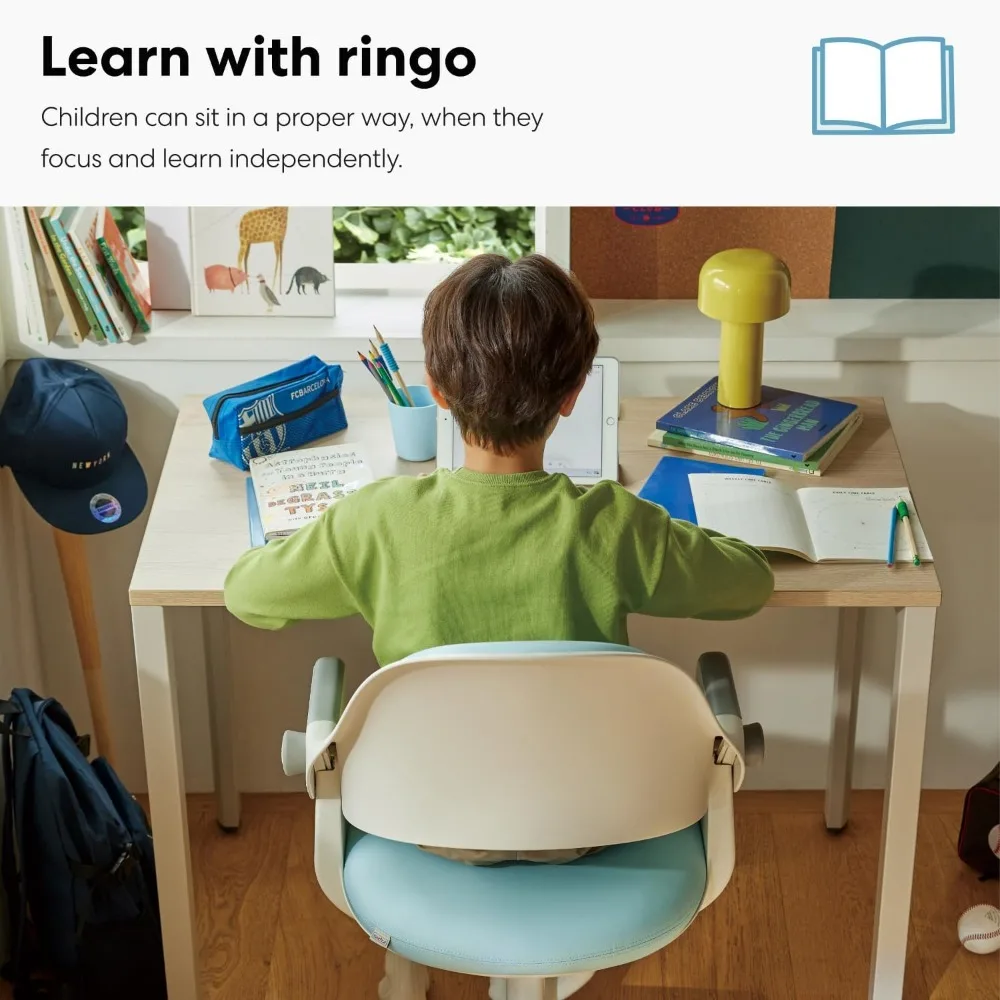Ringo Kids Desk Chair : Ergonomic Kids Chair with Footrest, 4-Step Growing Function, Sit-Locking Casters, Swivel Type Kids Chair