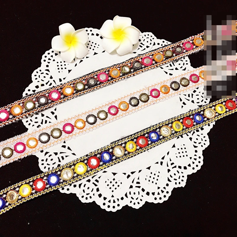 New Ethnic Style Handmade Lace Trim with Embroidery, Woven Tape with Totem, Gold Thread Floral Pattern, Cotton Thread for DIY