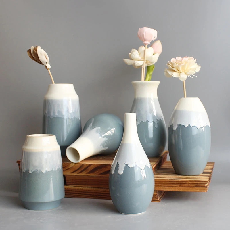 Japanese Minimalistic Glaze Ceramic Vase Fashion Dried Flower Arrangement Ornament Handicrafts Home Decoration