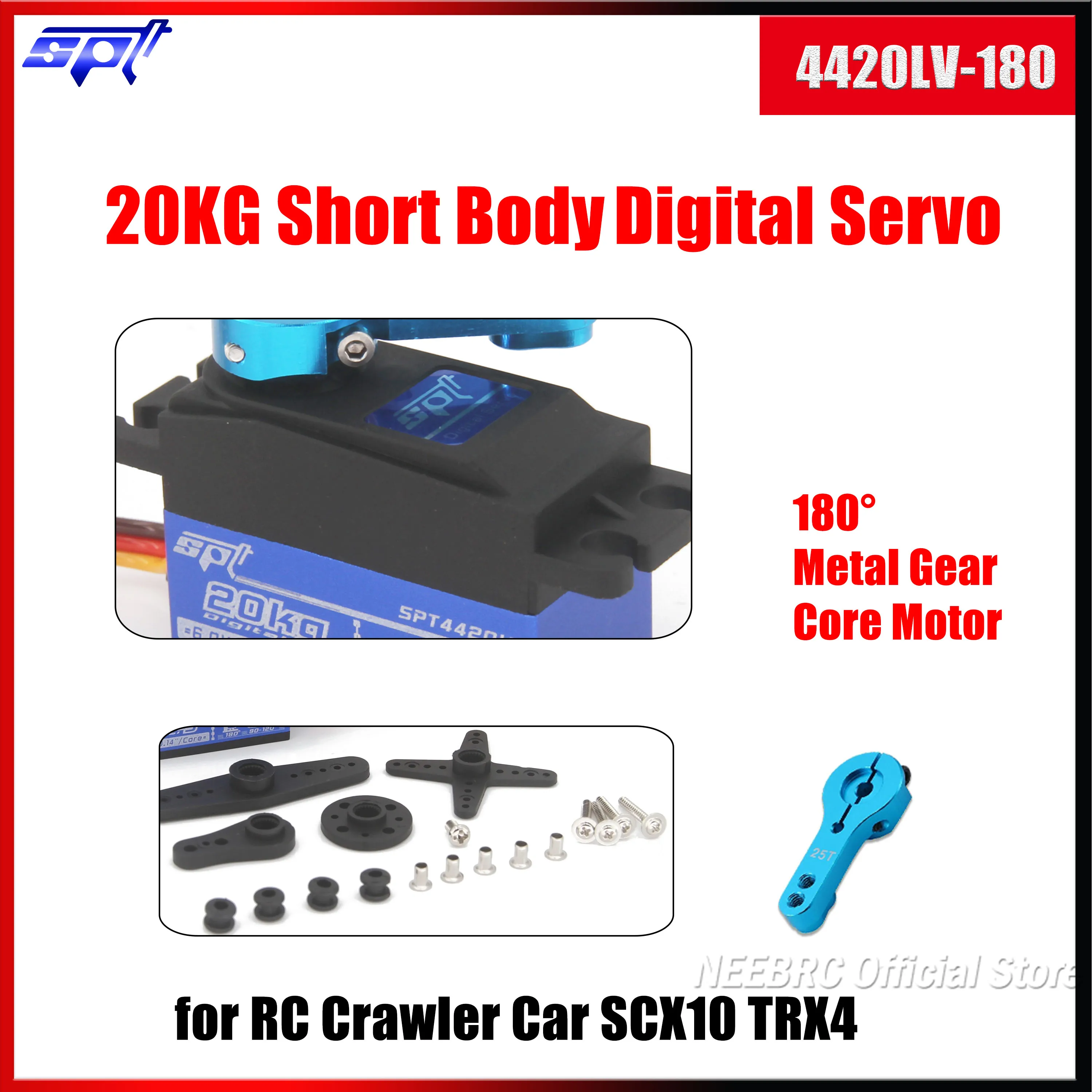 

SPT 20KG 4420LV-180 Metal Gear Low Profile Digital Servo 180° Core Motor Short Body W 25T for RC Car SCX10 TRX4 Robot Crawler