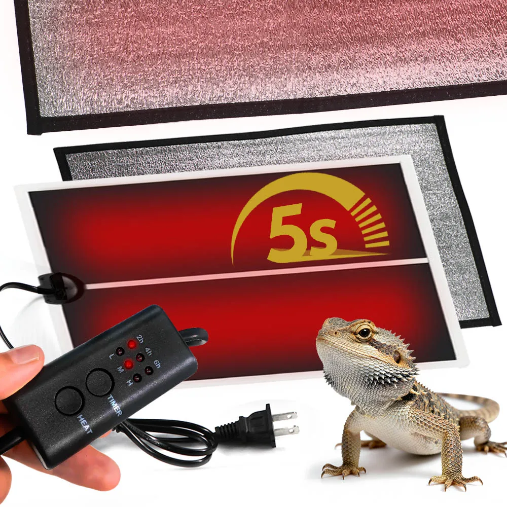 45-5W Graphene Heat Mat with Heating Reflective Aluminum Pad Tempature Controller Reptiles Aquarium Heater Seedling Germination