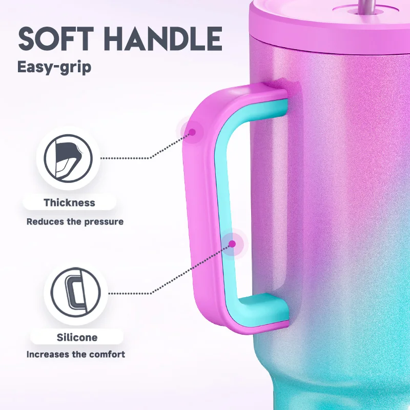 Meoky Gradient style Tumbler with Handle Straw Lid Stainless Steel 40oz Vacuum Insulated Car Mug Double Wall Thermal Iced Travel