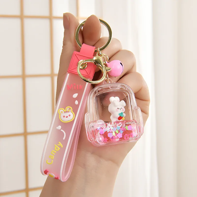 Cartoon Into Oild Bubble Rabbit Floating Liquid Keychain For Girl Bag Pendant Cute Mug Drink Bottle Keyring Key Charm x381