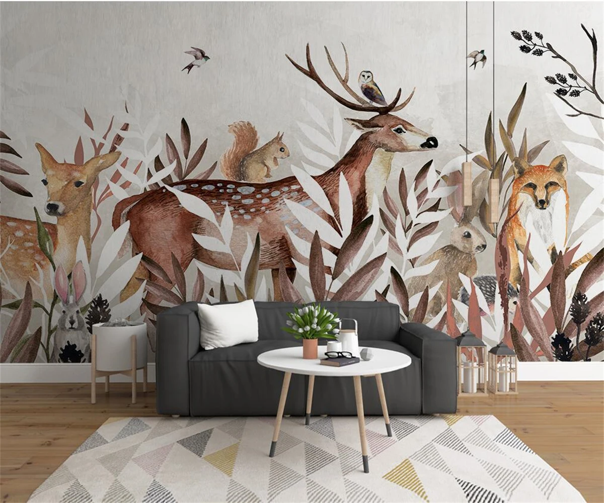 Custom Any Size Murals Wallpaper 3D Modern hand drawn forest elk Wall Painting Living Room TV Backdrop Wall Papel De Parede