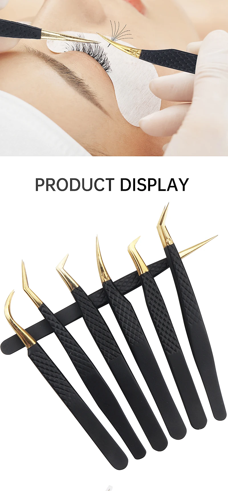 Wimpernpinzette, schwarzer Edelstahl, superharte Präzision, antistatische Pinzette, Pfropfen von Wimpern, Verlängerungszubehör, Make-up-Werkzeuge – Detail 8