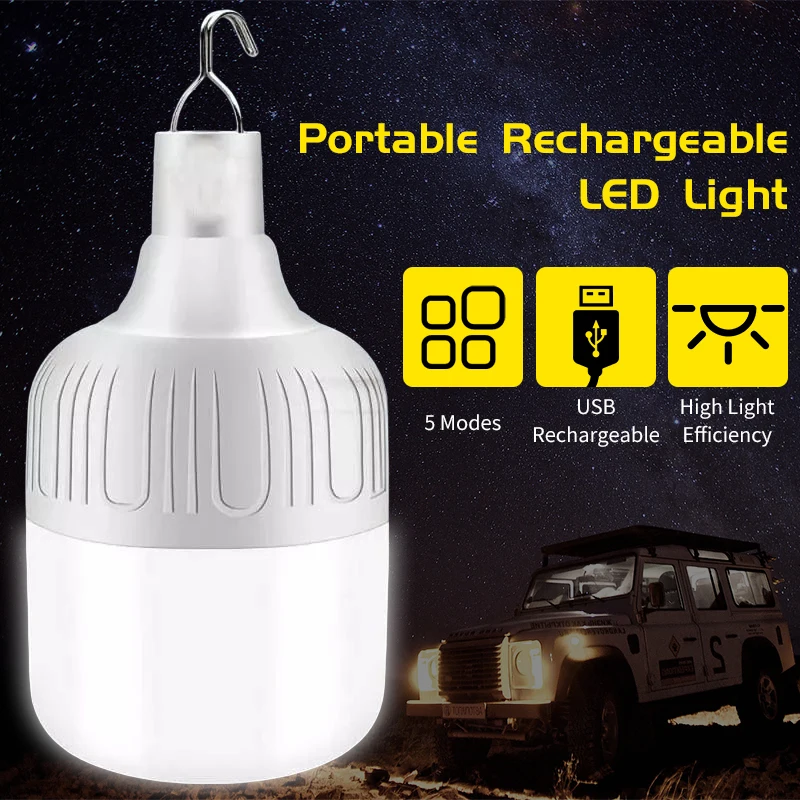 150W Portable Rechargeable Light LED Emergency Light Built In Battery Bright Flashlight Outdoor Camping Fishing Lantern Hook