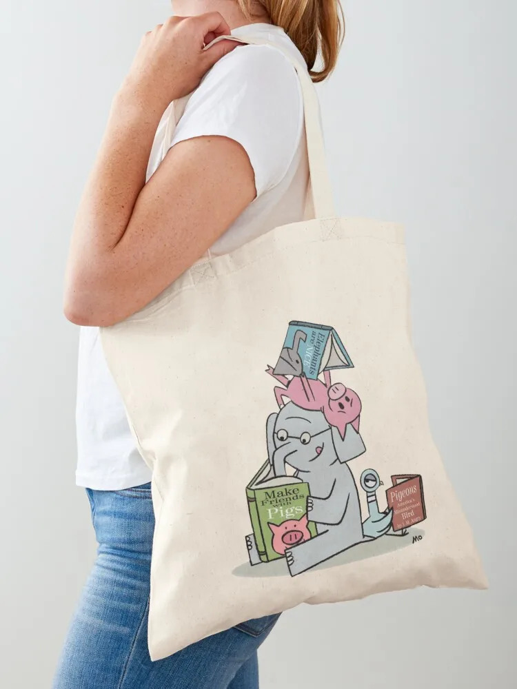 

Elephant And Piggie Tote Bag Portable shopping bag supermarket folding bag reusable shopping Women's handbag