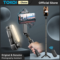 TOKQI Mini Tripod Extendable Selfie Stick Anti-shake Gimbal Stabilizer with Fill Light for Smartphone Shooting Vlog Recording