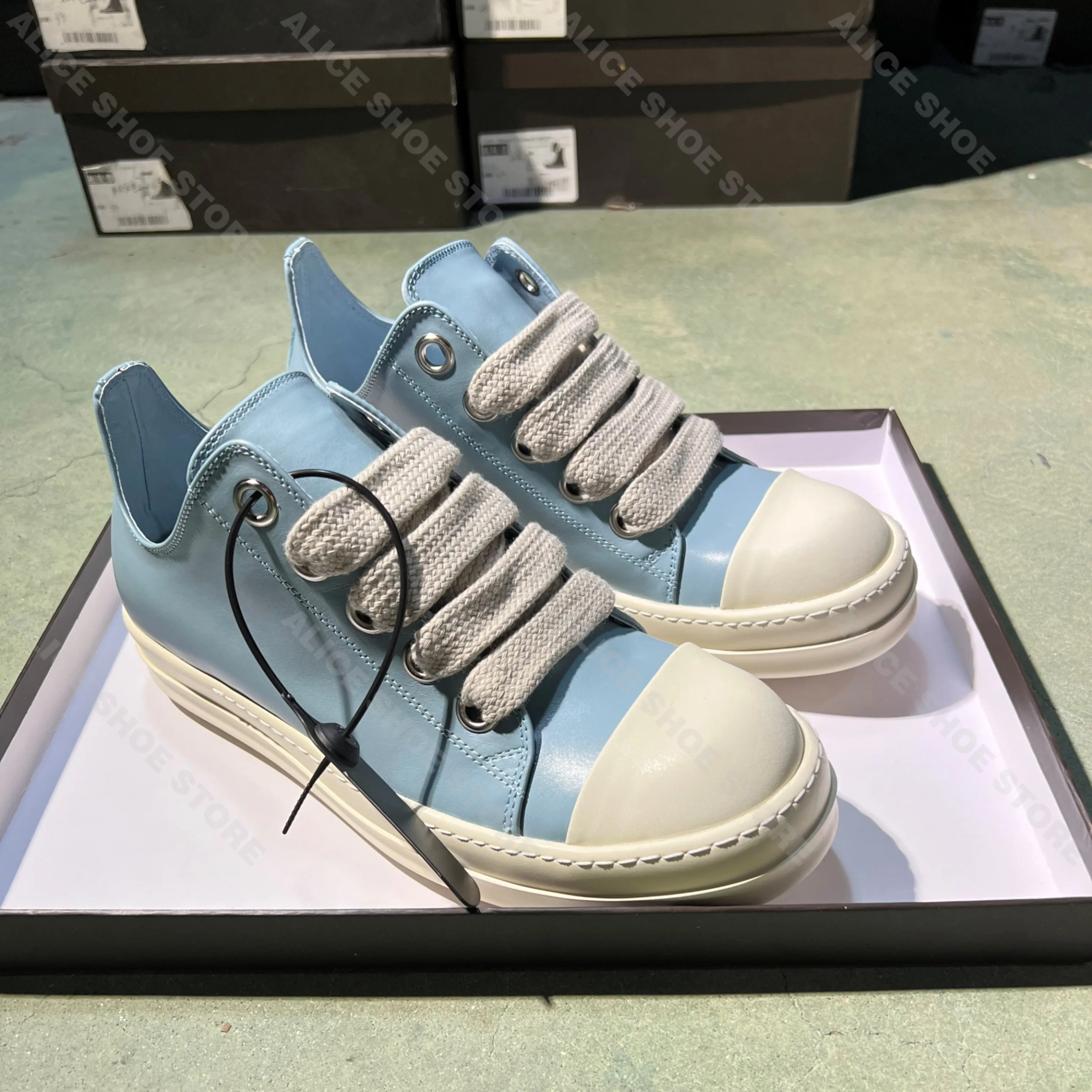 Royal Men Shoe Casual Leather Low Top Women Sneaker Fashion Blue Luxury Designer Trainer Jumbo Lace Up Footwear Street Flat Shoe