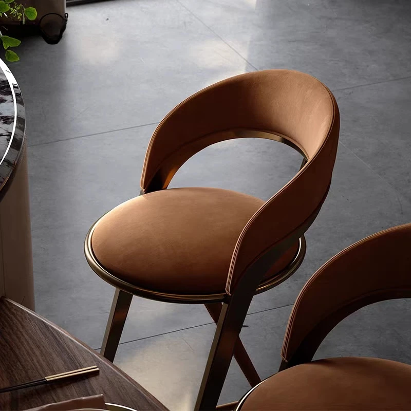 Italian Brown Back Bar Stools Luxury High Design Stainless Steel Bar Stools Counter Modern Minimalist Banqueta Home Furniture
