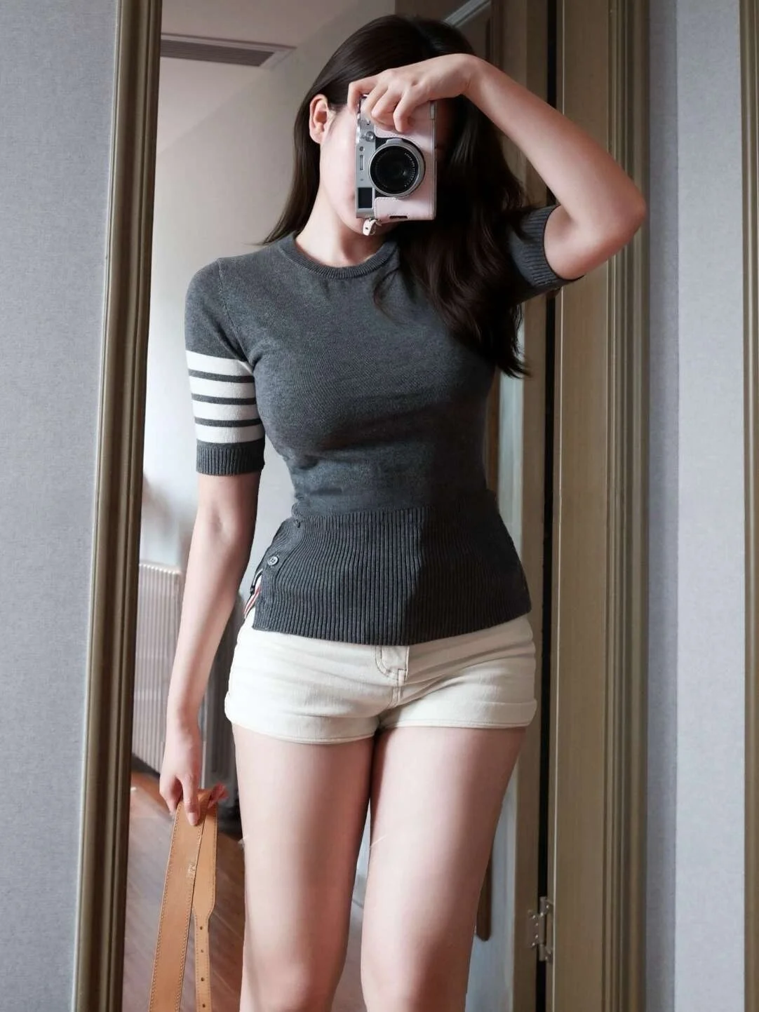 

High Waist Embroidered Denim Shorts Women's Slim Fit High Elasticity Pocket Pants Long Leg Lengthening Butt Enhancing