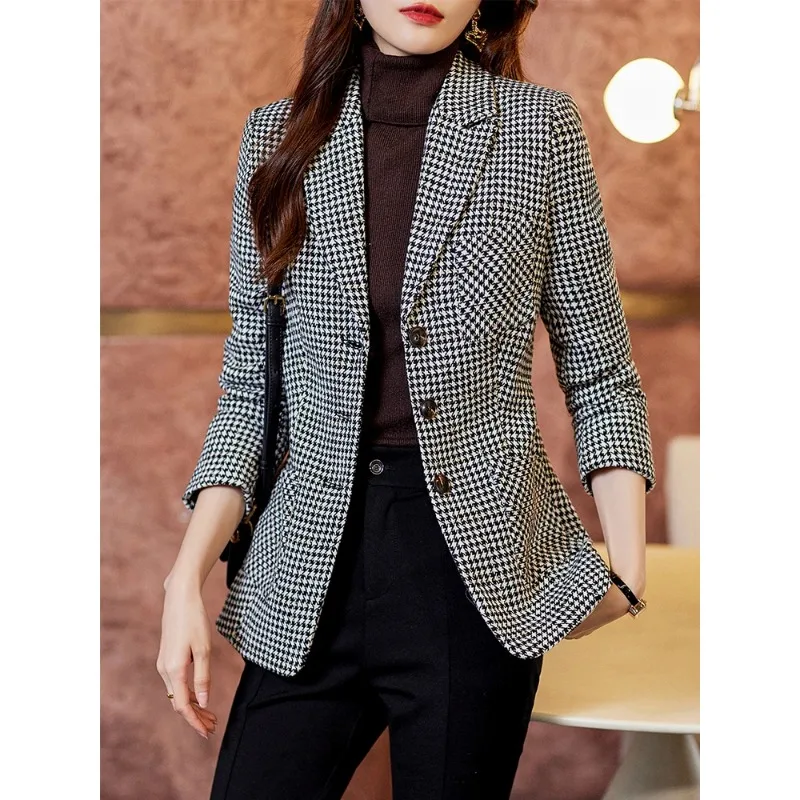 

Gray Plaid Women Suit 1 Piece Single Breasted Blazer Formal Office Ladies Female Business Work Wear Jacket With Pocket