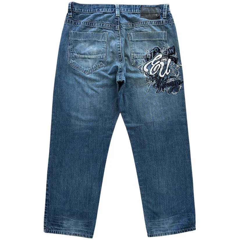 

Мешковатые джинсы Harajuku с вышивкой, мужские уличные модные джинсы в стиле хип-хоп в стиле ретро для мужчин, одежда, повседневные универсальные брюки для мужчин