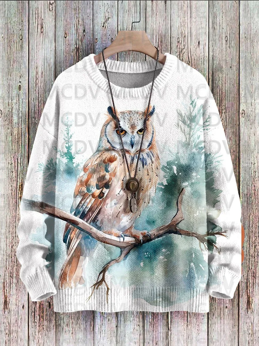 Owl Vintage Art Vibe Print Sweater Men's For Women's Pullover