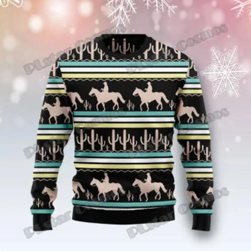 Fashion men's winter casual sweater Beautiful Love Horses 3D printing Ugly Christmas sweater Neutral casual warm knit  M1009