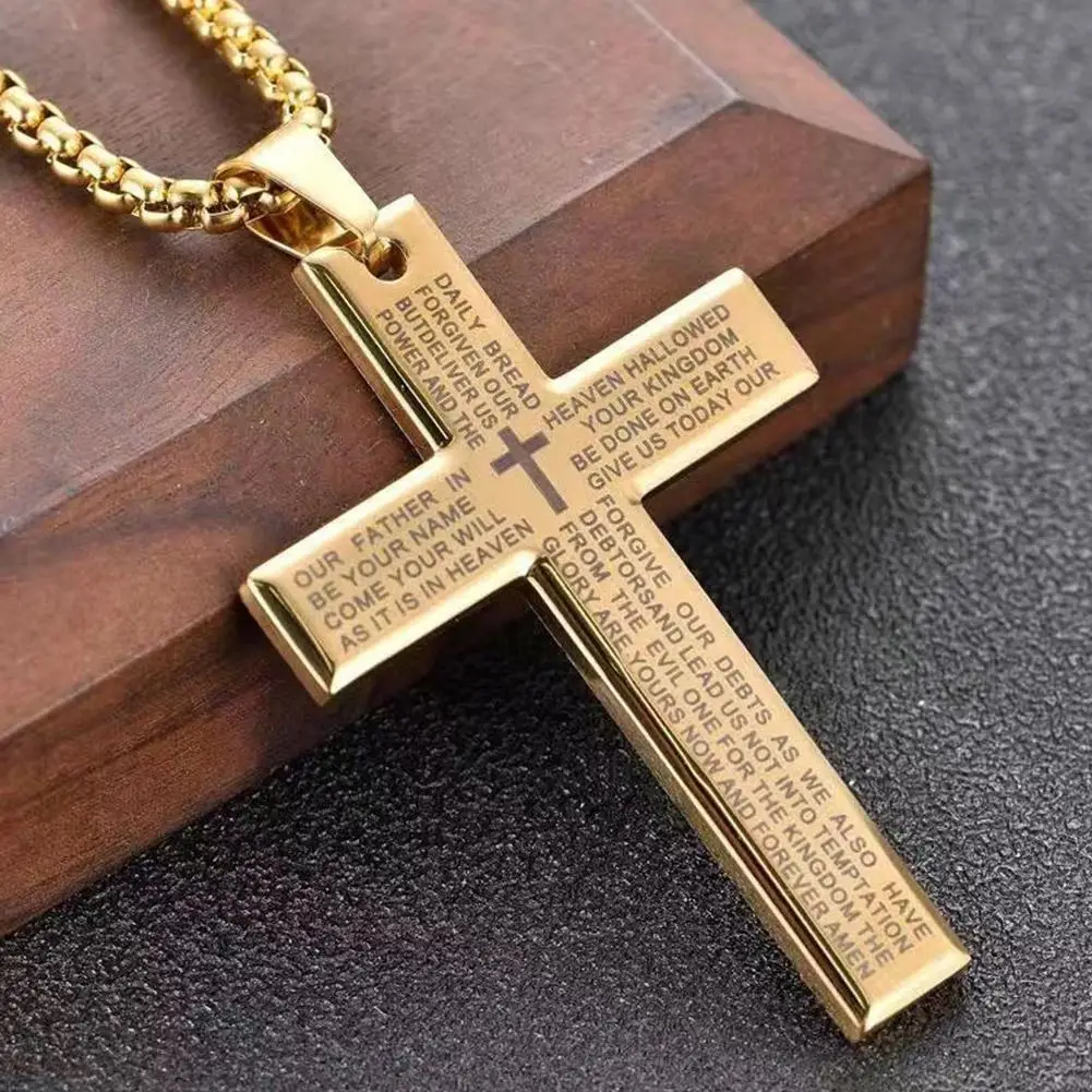 1/3 stücke Christian Bibel Kreuz Kette Halskette Stahl Großen Anhänger Halskette männer Religiöse Gebet Schmuck Corrente Masculina 2026 – Detail 5
